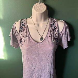Sonoma Lavender Embroidered Cold Shoulder Tee
